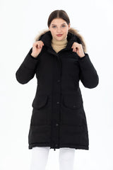 Women's Long Removable Fur Hooded Padded Windproof Water Repellent Inflatable Coat 8645 Gfx8645