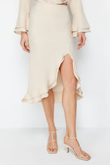 Beige Skirt Frilled Midi Length Woven Skirt Twoss24et00067