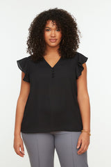 Black Woven Button Detailed Blouse Tbbss22bz0714