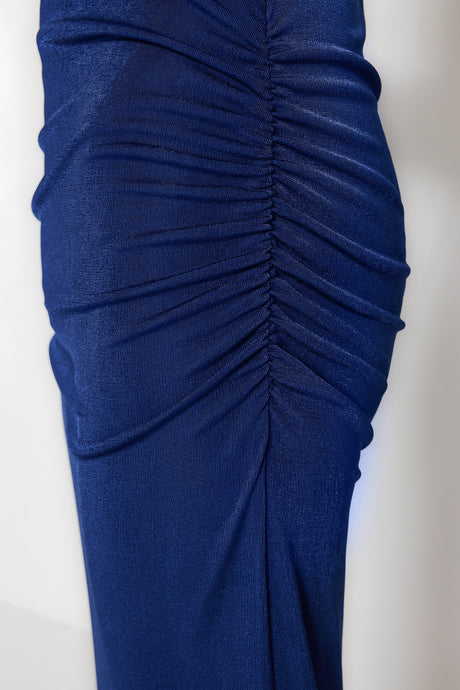 Navy Blue Premium Shiny Finish And Soft Textured Draped Maxi Knit Skirt Twoaw24et00090