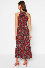 Multi Color Floral Print Neck Tie Up Printed A-line Maxi Knit Dress Twoss23el00705