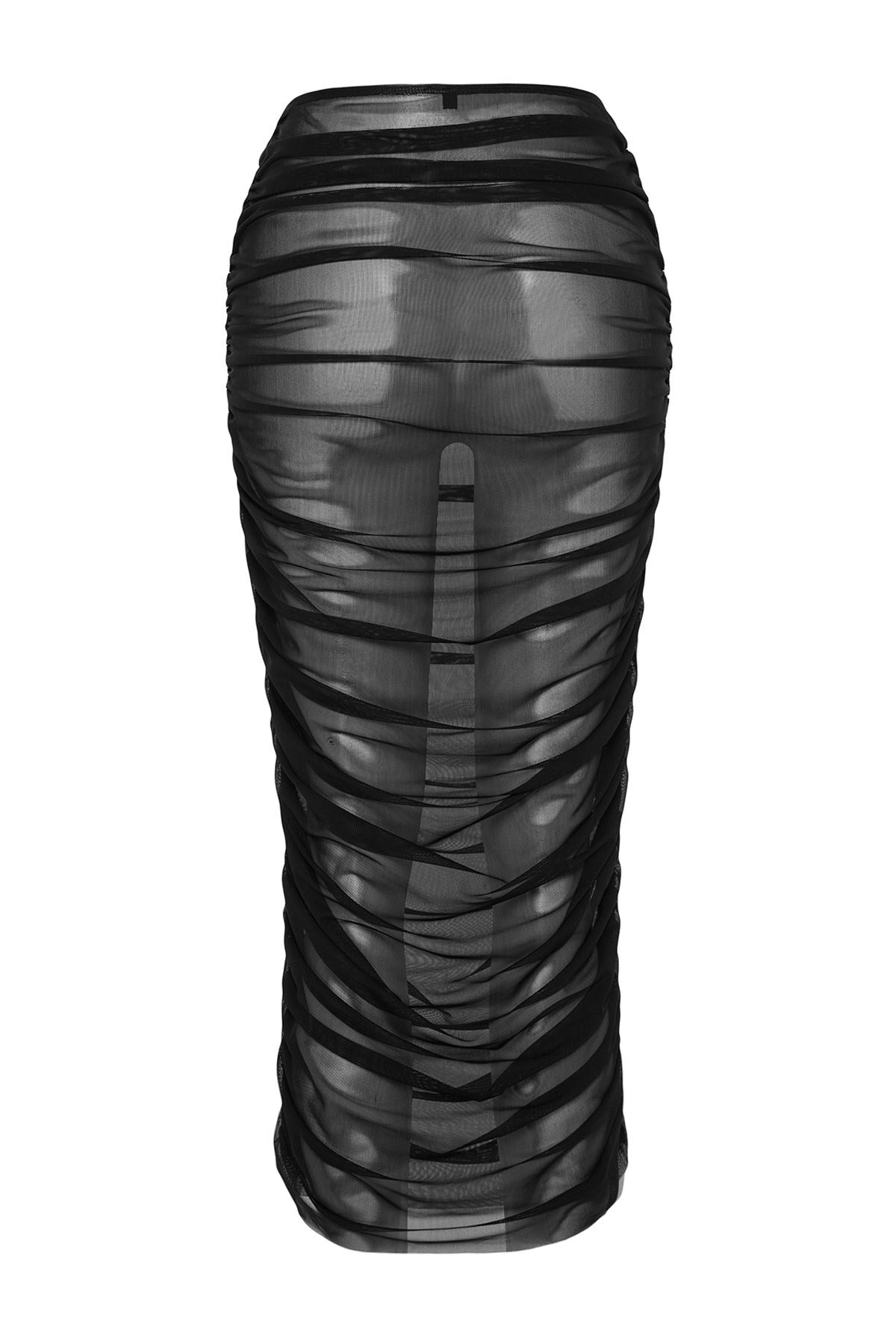 Black Body Fitting Maxi Knitted Draped Mesh Skirt Tbess24et00014