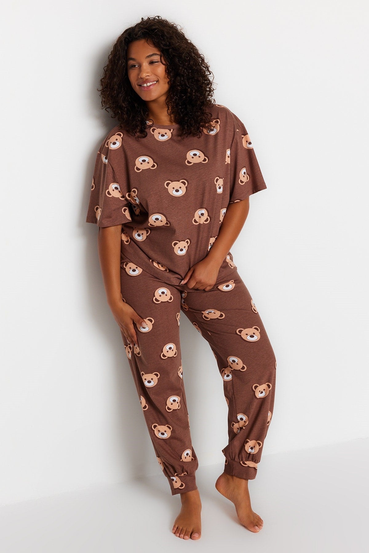 Anthracite Teddy Bear Pattern Knitted Pajama Set Tbbaw23ai00039