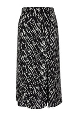 Black Slit Detailed Viscose Fabric Animal Print Midi Woven Skirt Twoaw22et0447