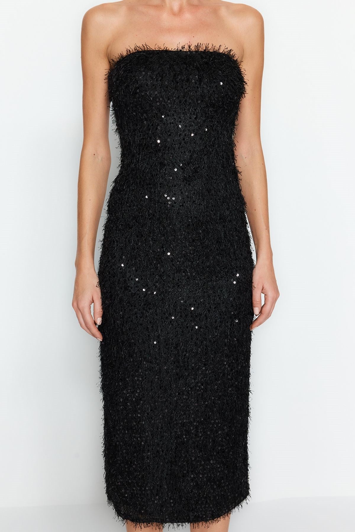 Black Fringed Sequin Elegant Evening Dress Tpraw24el00277