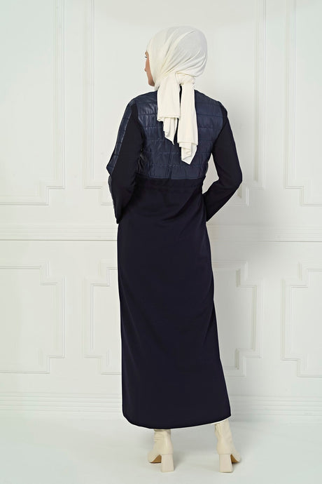 Göktürk Quilted Detailed Navy Blue Hijab Coat 3420 T21kb3m3420