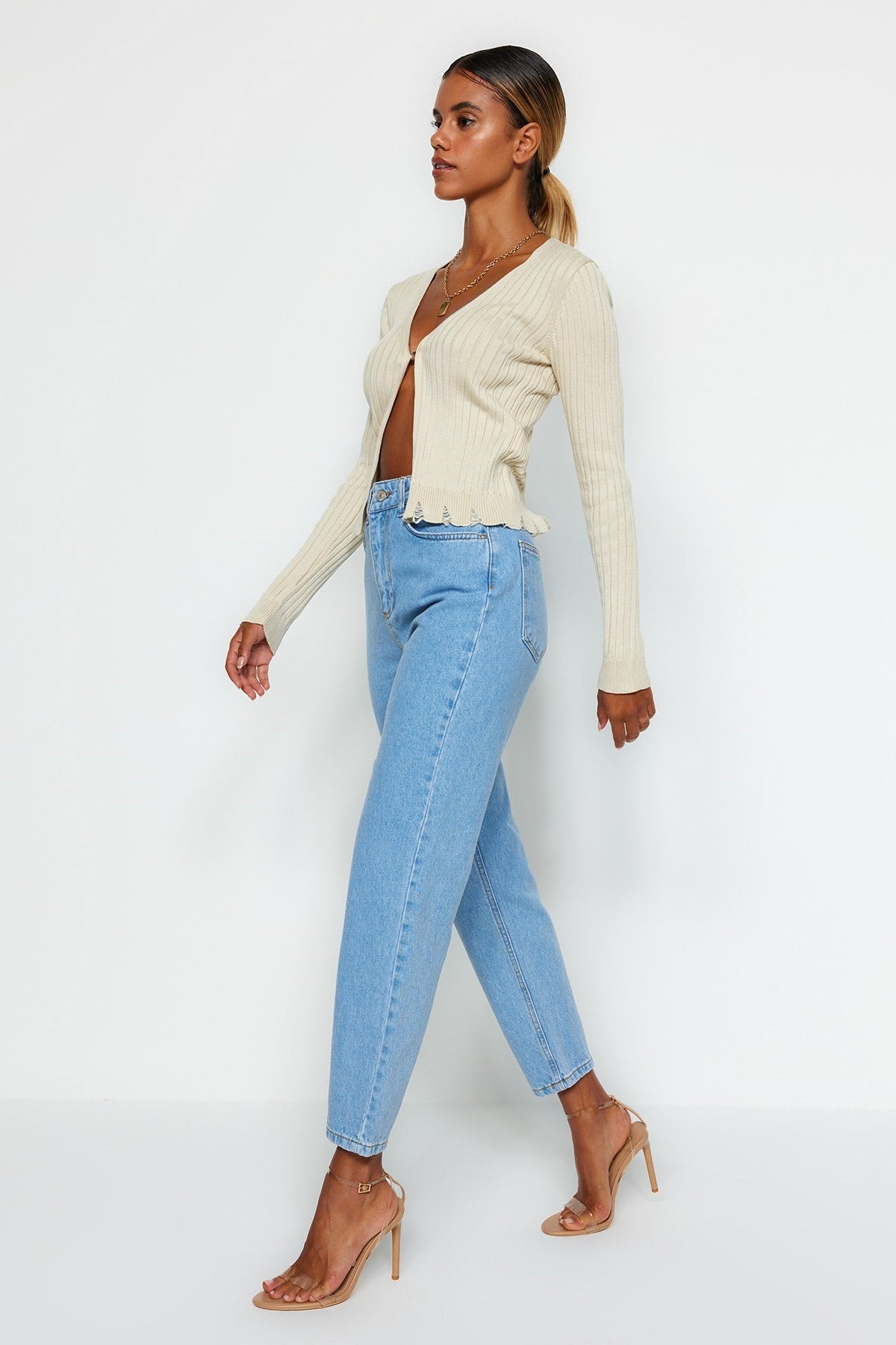 Blue High Waist Mom Jeans Twoss20je0108