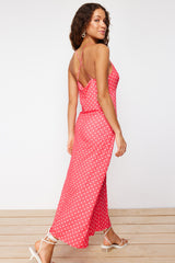 Red Polka Dot A Cut/bell Form Back Detailed Flexible Knitted Maxi Dress Twoss24el00582