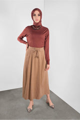 Women's Beige Lace-up Suede Skirt 60111 23ketktr60111