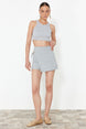 Stone Double Breasted Closure Buckle Detailed Woven Shorts Skirt Twoss24sr00061