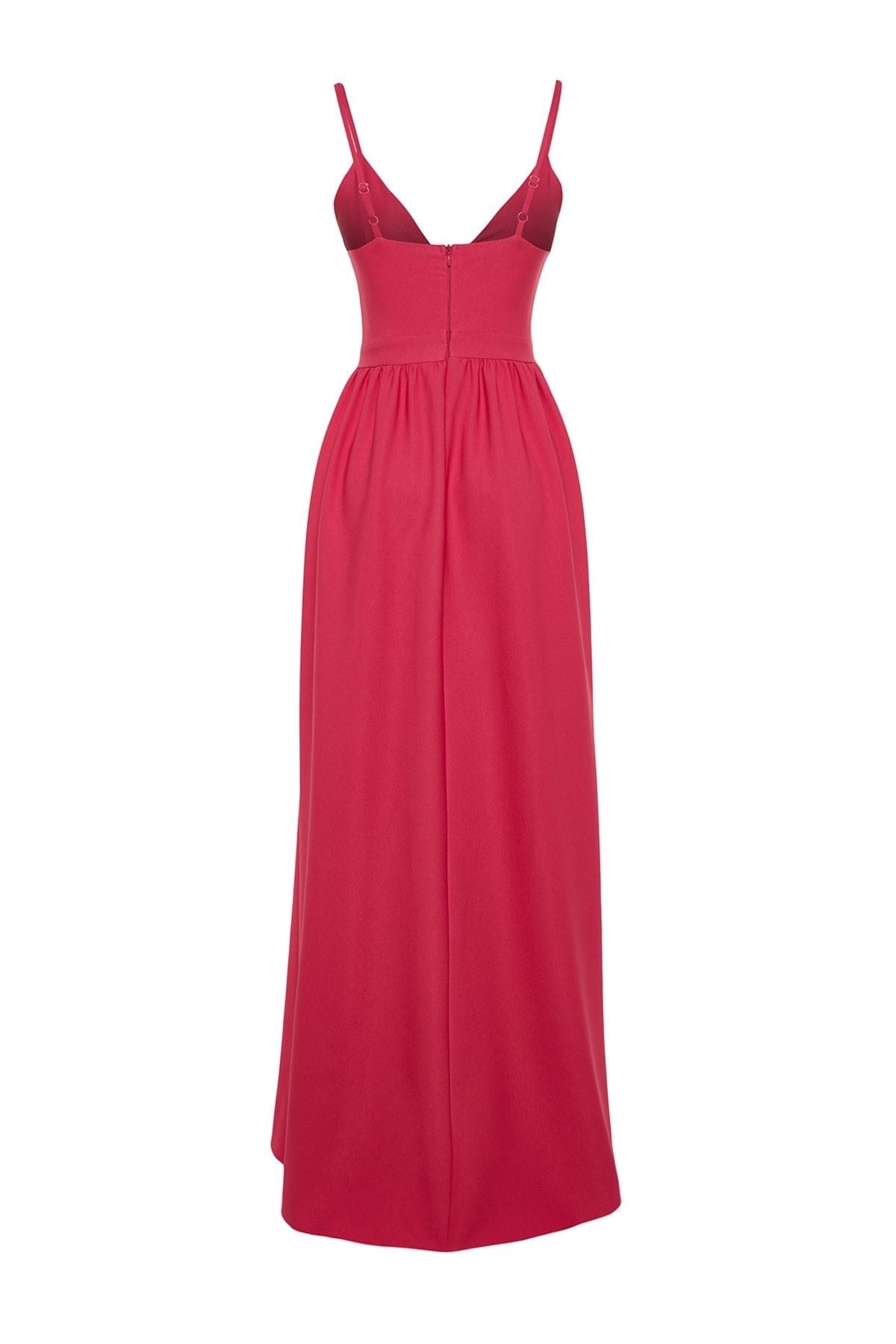 Fuchsia Lined Window/cut Out Detailed Long Night Evening Dress Tprss23ae00158