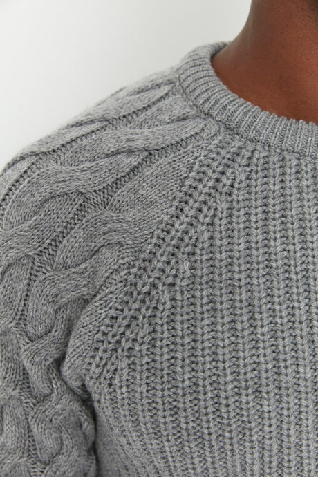 Grey Mens Men Regular Fit Crew Neck Hair Weave Detailed Knitwear Sweater Tmnaw22kz2059