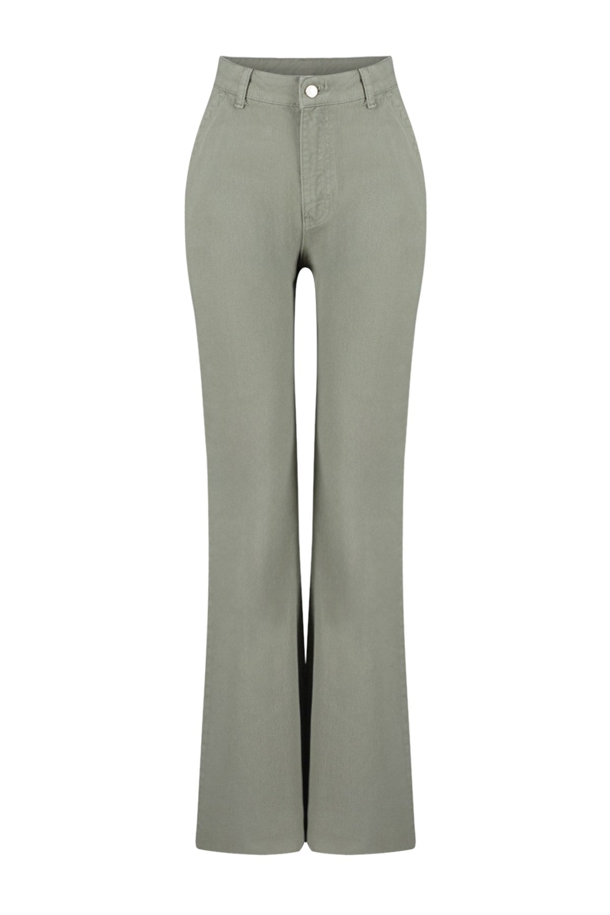 Khaki Pocket Detailed High Waist Wide Leg Jeans Twoss24je00208