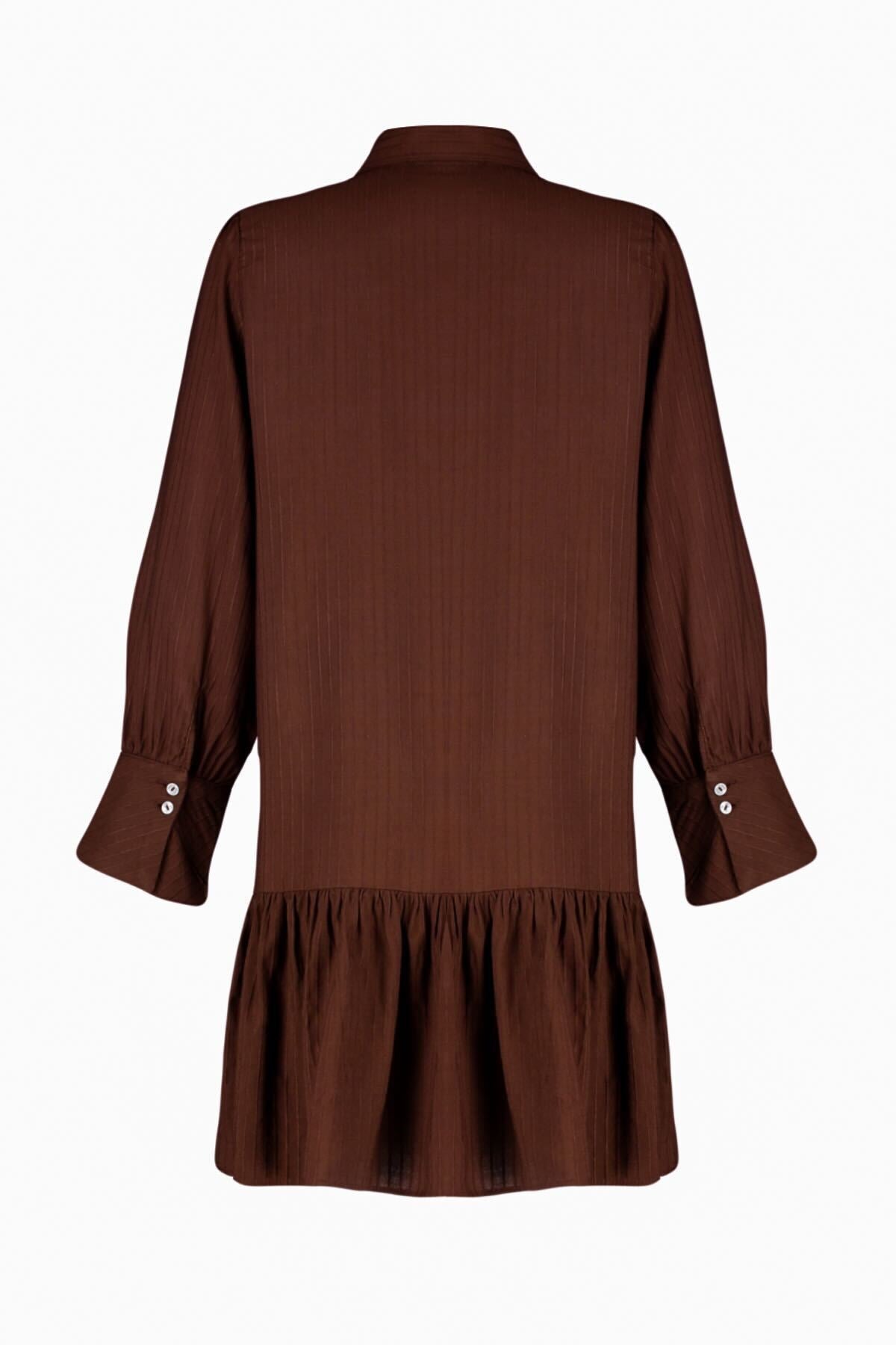 Brown Skirt Ruffled Mini Woven Shirt Dress Twoss24el00349