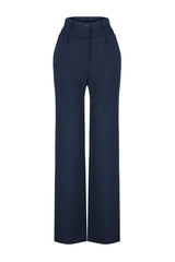 Navy Blue Straight/straight Cut Polyviscose Waist Detailed Woven Pants Twoss24pl00078