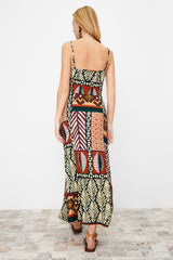 Multicolor Printed Strappy Dusty/textured Knitted Midi Dress Twoss24el00401