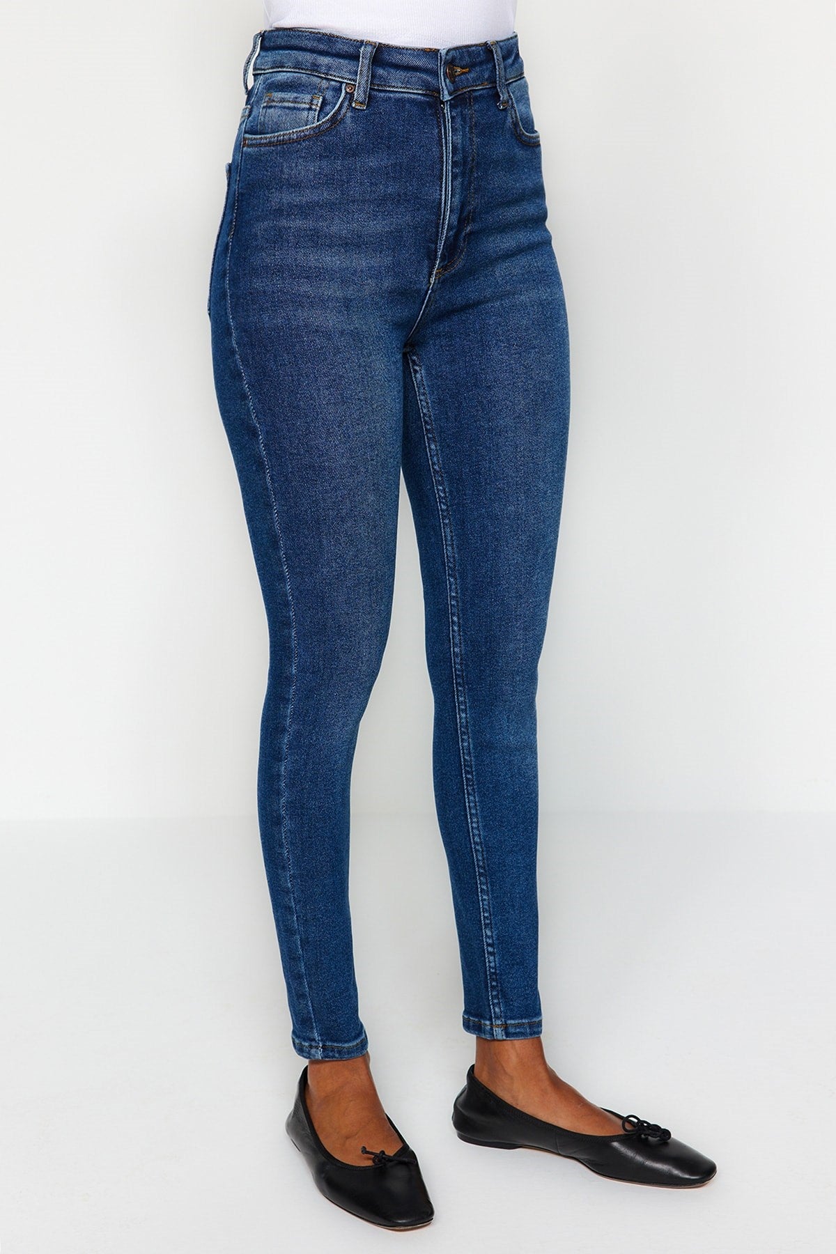 Navy Blue High Waist Skinny Jeans Twoaw24je00068