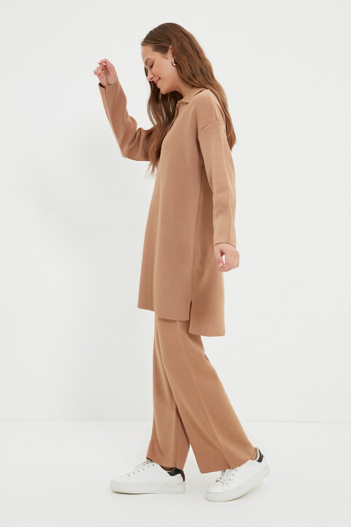 Camel Polo Neck Tunic-pants Knitwear Suit Tctaw22us0076