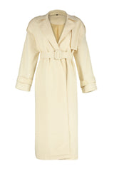 Beige Oversize Wide Cut Belted Cotton Trench Coat Twoss24tr00021