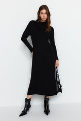 Black Double Neck Stitching Detailed Knitwear Dress Tctaw24eb00011