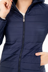 Women Quilted Seasonal Inflatable Coat Fixed Hooded Full Length Zipper 8398 Gfx8398