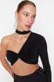 Black Crop Knitted Bustier Tpraw23bs00054