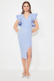 Blue Ruffle Detailed Evening Dress Evening Dress Tprss20el2661