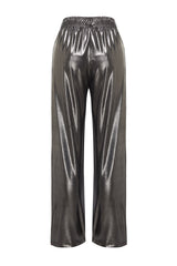 Anthracite Foil Printed Wide Leg/wide Cut Flexible Knit Pants Twoss24pl00031