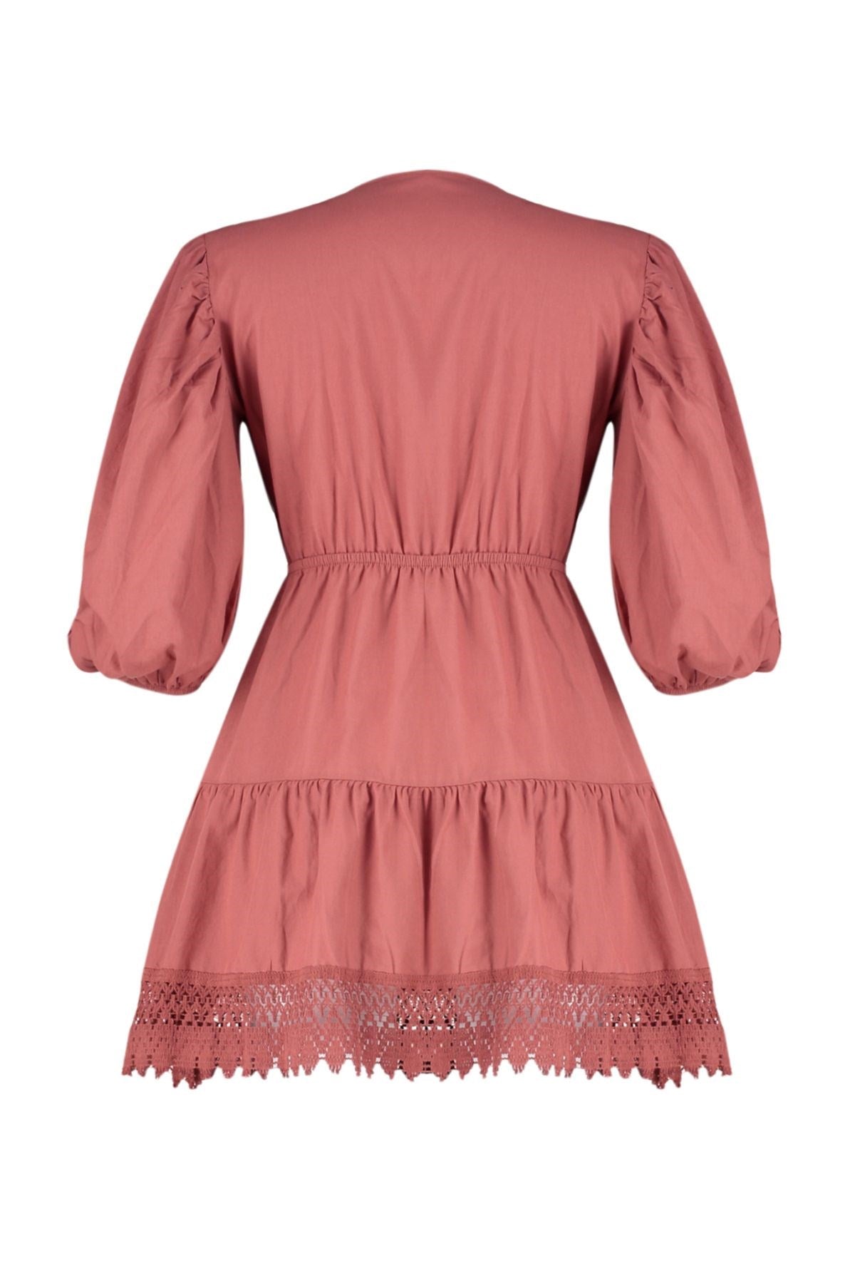 Dusty Rose Mini Woven Lace Detailed Beach Dress Tbess24el00116