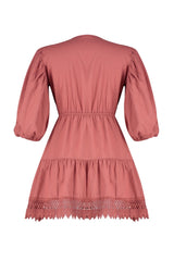 Dusty Rose Mini Woven Lace Detailed Beach Dress Tbess24el00116