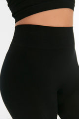 Black Seamless/seamless Ribbed Full Length Sports Leggings Twoaw20ta0071