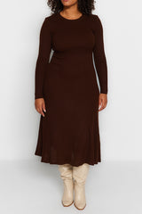 Brown Crew Neck Knitwear Dress Tbbaw24ah00021