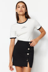 Black Buttoned Mini Woven Skirt Twoaw24et00276