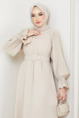 Aerobin Dress Beige With Pleated Sleeves 2129