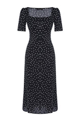 Black Polka Dot Print A-cut Midi Woven Viscose Patterned Dress Twoss23el00487