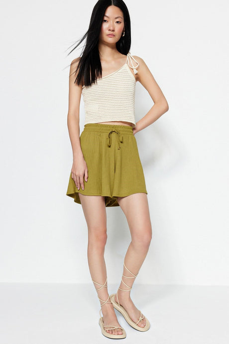 Mink Casual Cut Regular Waist Muffy/textured Knitted Shorts Twoss22sr0212