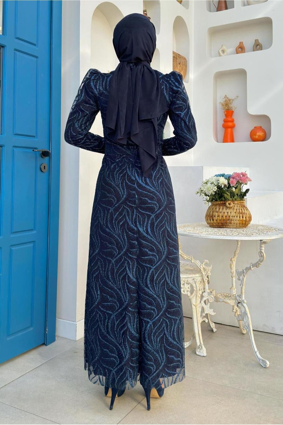 Women's Black Patterned Evening Dress T 0411 24yabltr0411