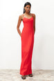 Red Chest Detailed Body Sitting Long Night Evening Dress Tprss24ae00115