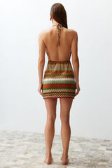 Geometric Pattern Mini Knitted Cut Out/window Knit Look Beach Dress Tbess24el00000