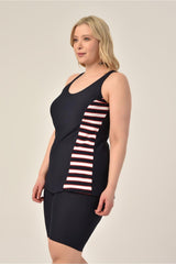 Women's Black Striped Plus Size Shorts Tankini 16169381