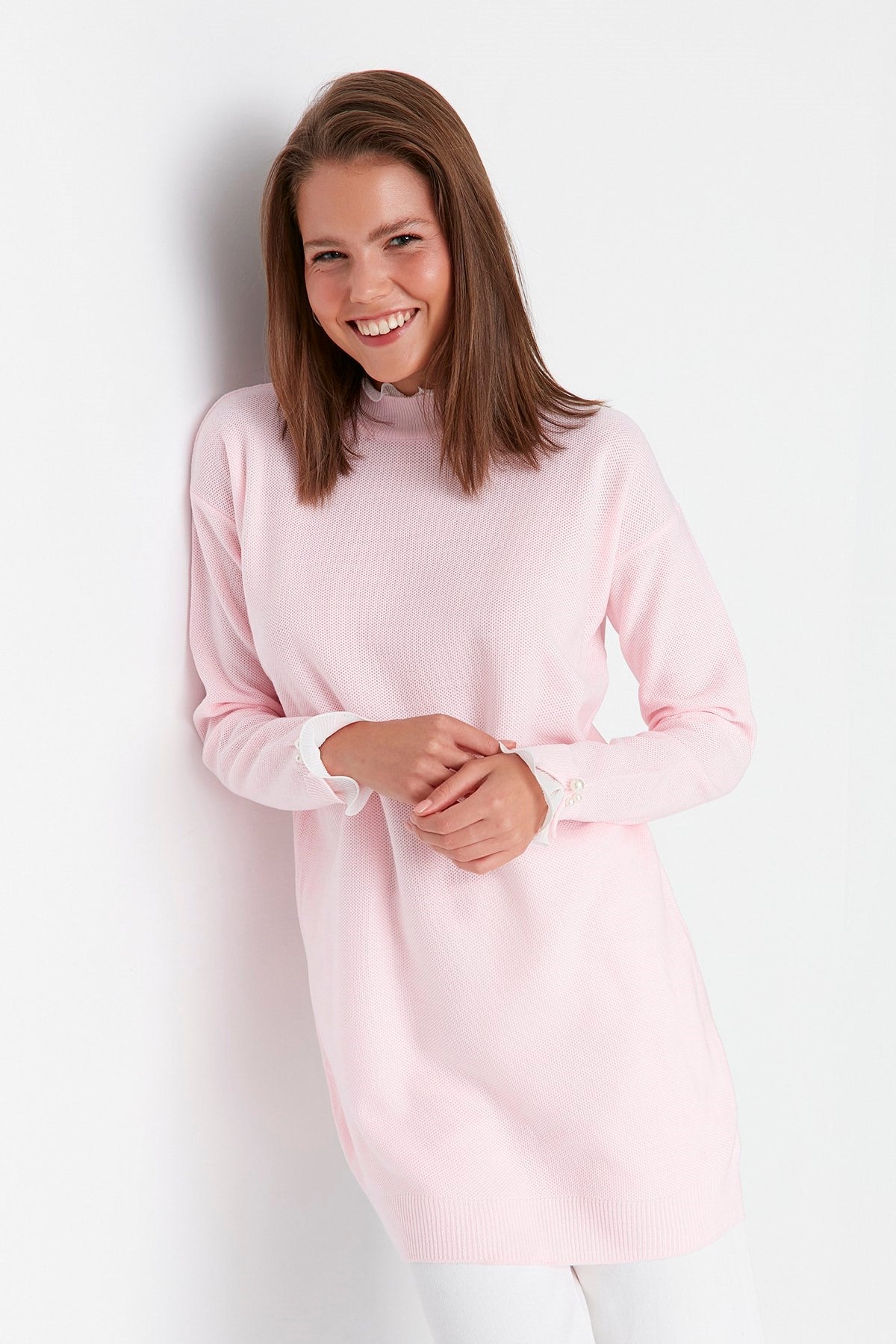 Pink Sleeve Pearl Detailed Knitwear Sweater Tctaw23ak00027