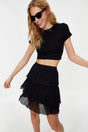 Black Pleated Skirt Ruffle Chiffon Mini Woven Skirt Twoss24et00047