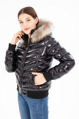 Women's Short Removable Fur Hooded Padded Water Repellent Inflatable Coat 8637 Gfx8637