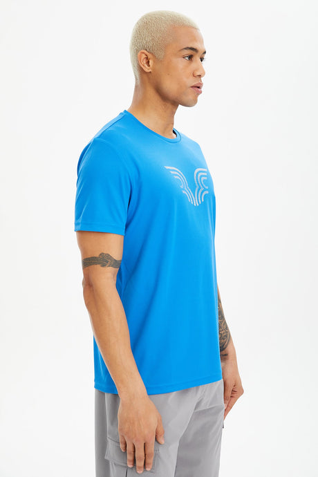 Men's Blue Printed Crew Neck Sweatproof Workout Printed Casual And Sports T-shirt 0827 Tb23mi07s0827