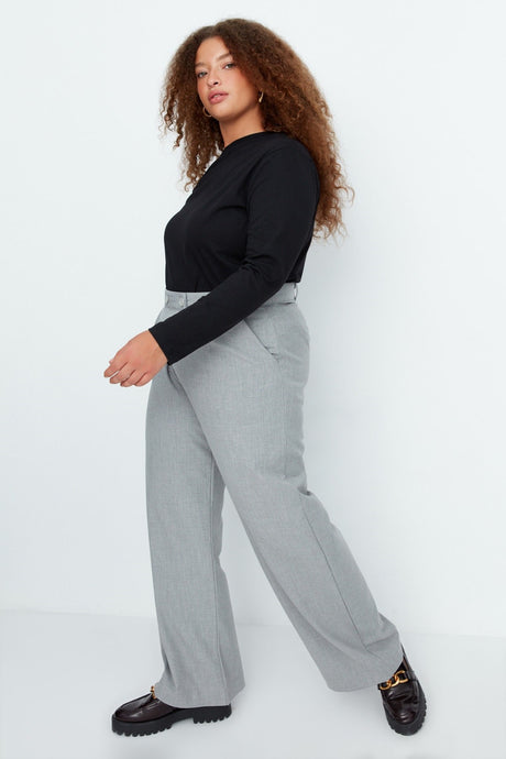 Black Double Button Asymmetric Patched Woven Pants Tbbaw23ar00038