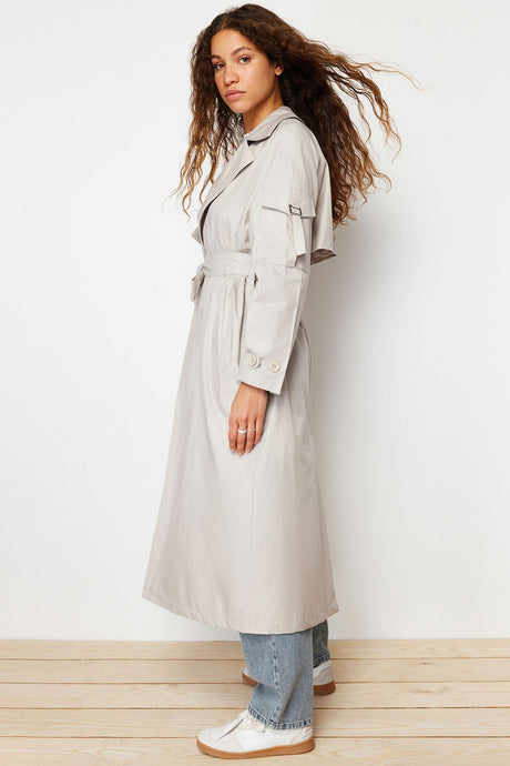 Stone Oversize Wide Cut Belted Trench Coat Twoss24tr00018