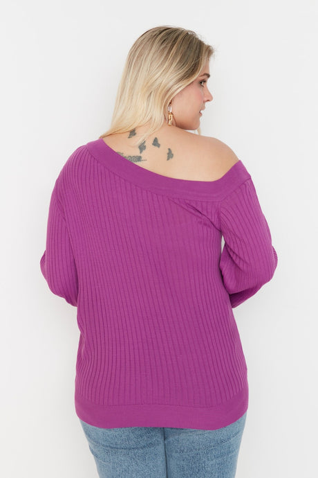 Purple Boat Neck Knitwear Sweater Tbbaw23an00001