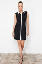 Black Straight Cut Shirt Collar Detailed Mini Woven Dress Twoss24el00844