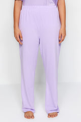 Lilac Printed Pocket Detailed Knitted Pajama Set Tbbaw24ai00004