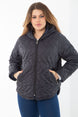 Women's Plus Size Navy Blue Front And Pocket Zipper Hooded Lined Quilted Coat 65n37281